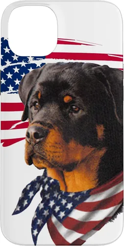 Vista 15 de Funda genial impresionante con la bandera estadounidense para iPhone 16 Rottweiler Dog