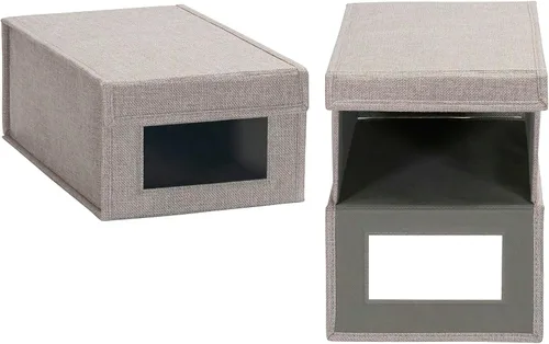 Vista 15 de Household Essentials Caja de zapatos pequeña con panel frontal transparente, resistente mezcla de poliéster, acabado crema, juego de 2