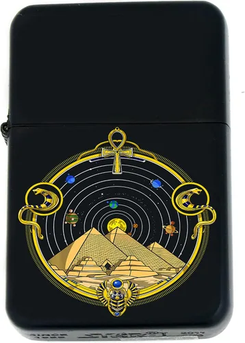 Vista 2 de Faraón, egipcio, tutankamón, cleopatra, ojo de Horus, pirámides-Ankh, leona-diosa única coleccionable s Infinity negro mate encendedores a prueba