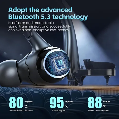 Vista 3 de Auriculares inalámbricos Bluetooth 5.3 con cancelación de ruido, auriculares estéreo con micrófono IPX7 resistentes al agua con gancho para teléfono