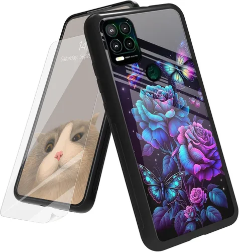 Vista 51 de Funda para Motorola Moto G Play 4G 2024 con protector de pantalla, parte trasera de vidrio templado + funda de silicona suave TPU absorción