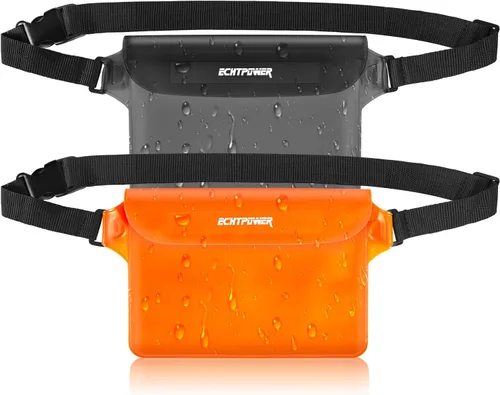 Vista 9 de ECHTPower Paquete de 2 bolsas impermeables, riñonera impermeable, bolsa seca impermeable con correa ajustable para la cintura para playa, natación