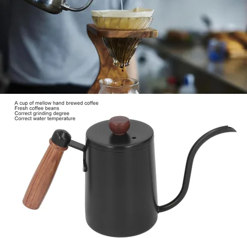 Vista 5 de 20.3 fl oz 20oz verter sobre el hervidor de café vertido sobre la tetera de cuello de cisne con mango de madera, verter sobre el hervidor de café