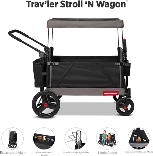 Vista 3 de Radio Flyer - Vagón para niños, cochecito de bebé, juguetes para exteriores para niños de 1 a 3 años, carrito rodante, carrito de playa con ruedas
