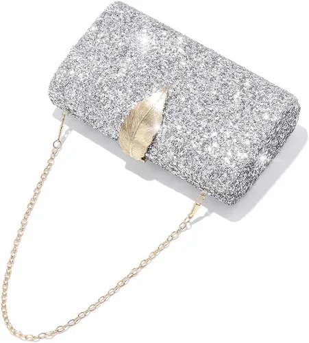 Vista 6 de Yokawe Bolso de noche con purpurina para mujer, bolso de mano con embrague, bolso cruzado para bodas, fiestas, bailes, cócteles