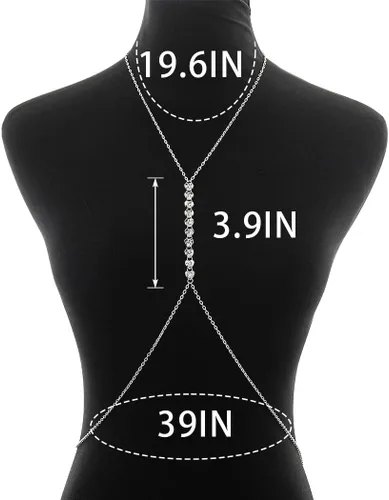 Vista 7 de ELABEST Rhinestone Chest Chain Silver Glitter Crystal Cross Body Chain Jewelry Accessories for Women and Girls