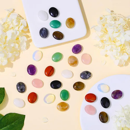 Vista 2 de ZHIYUXI 30 piezas de cristales a granel al por mayor Cristales Set Cristales y piedras preciosas Bolsillo pulgar Oval Palm Stone Reiki Energy