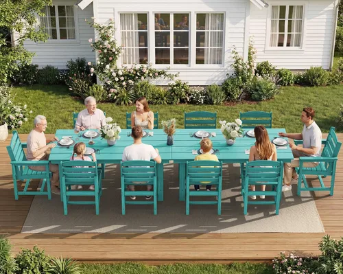 Vista 50 de SERWALL Juego de mesa de comedor de 7 piezas, muebles de comedor de polietileno de alta densidad para exteriores con agujero para paraguas y 6 Negro