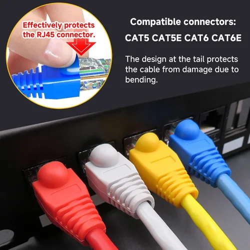 Vista 5 de Botas de plástico blando con conector de cable RJ45, botas de alivio de tensión de cubierta, CAT5 CAT5E CAT6 CAT6 CAT6E Botas Ethernet rojas