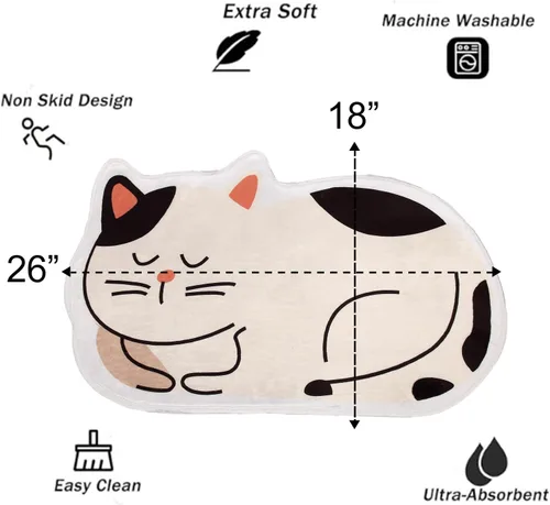 Vista 2 de Divertida alfombra de baño para gatos, bonita alfombra de baño de dibujos animados, de microfibra suave, absorbente de agua, antideslizante, tapete