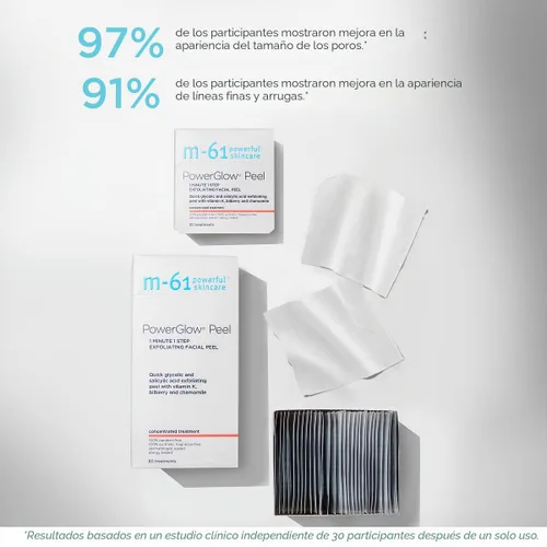 Vista 7 de Tratamientos M-61 Power Glow Peel, tamaño 10 tratamientos Ácido glicólico, ácido salicílico, 1 minuto, 1 paso