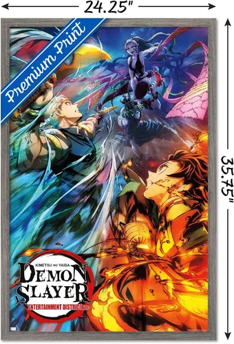 Vista 3 de Trends International Demon Slayer - Póster de pared Key Visual 2, 22.375 x 34 pulgadas, versión enmarcada de madera de granero Versión enmarcada