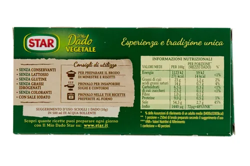 Vista 3 de Star: Cubitos de caldo "Il Mio Dado Vegetale", sabor vegetal, paquete de 20, 0.35 onzas cada uno * [Importación italiana]