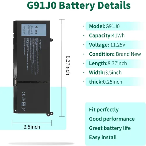 Vista 2 de Batería G91J0 de 41Wh para Dell Latitude 3520 3320 3330 3420 Inspiron 3510