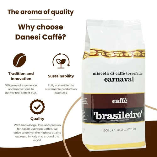 Vista 4 de Danesi Caffe - Granos de café enteros italianos, granos de café expreso y grano entero de tostado medio, perfectos para máquinas de espresso, prensa