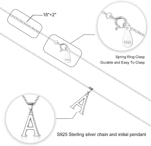 Vista 5 de S925 Sterling Silver Initial Necklaces for Women, Dainty Hypoallergenic Initial Necklace Letter Initial Pendant S925 Sterling Silver initial
