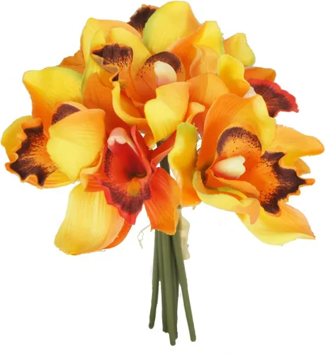 Vista 6 de Paquete de 7 tallos de orquídea Cymbidium de flores artificiales Bubblegum