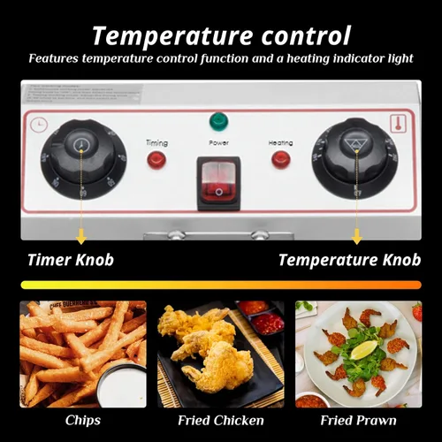 Vista 5 de Winado Freidora Eléctrica Profunda de 12.5QT con Control de Tiempo y Filtración de Aceite, 11.8L de Acero Inoxidable para Encimera con Control