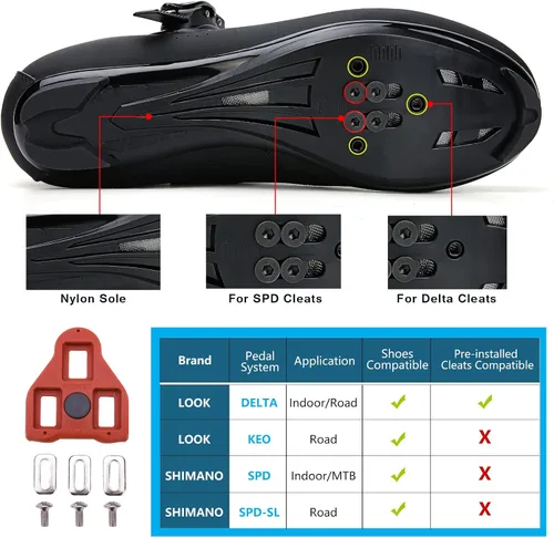 Vista 3 de Zapatos de ciclismo para hombre y mujer, compatibles con Pelaton, zapatos de bicicleta de carretera, preinstalados con clip de tacos Delta, pedal