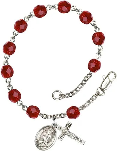 Vista 31 de Pulsera de rosario de cuentas del mes de nacimiento de julio con dije pequeño de San Patrón, 7 1/2 pulgadas