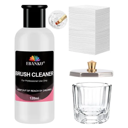 Vista 10 de EBANKU Limpiador de pinceles de uñas acrílico de 4.1 fl oz, 3 en 1, cepillo de uñas, solución limpiadora de cepillo de uñas, limpieza rápida