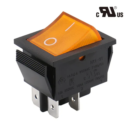 Vista 2 de Baomain Interruptor basculante para barco DPST ON/Off 1/4" Ancho Terminal 4 Pin 16A 250V UL TUV Lista Amarillo Paquete de 2