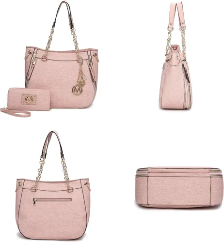 Vista 5 de MKF Collection Bolso de mano con cartera de muñeca, bolso cruzado de cuero vegano para mujer