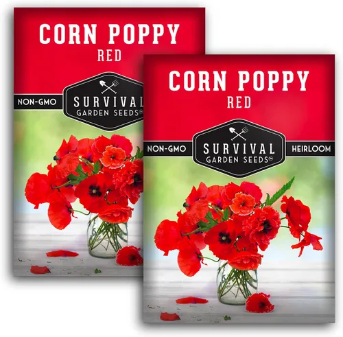 Vista 10 de Survival Garden Seeds Amapola de maíz rojo (Papaver Rhoas) 1 paquete con semillas de flores silvestres e instrucciones de plantación Cultiva