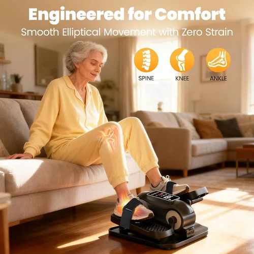 Vista 3 de Yagud Máquina Elíptica Bajo el Escritorio, Ejercitador de Piernas Elíptico Como se Ve en la TV para Personas Mayores con Control Remoto, Pedal