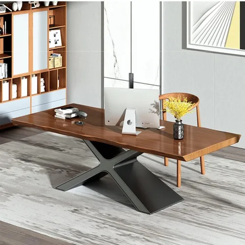 Vista 2 de Escritorio moderno de madera maciza para computadora de oficina, 2.0 in de grosor, mesa de estudio, mesa de estudio, soporte de metal robusto