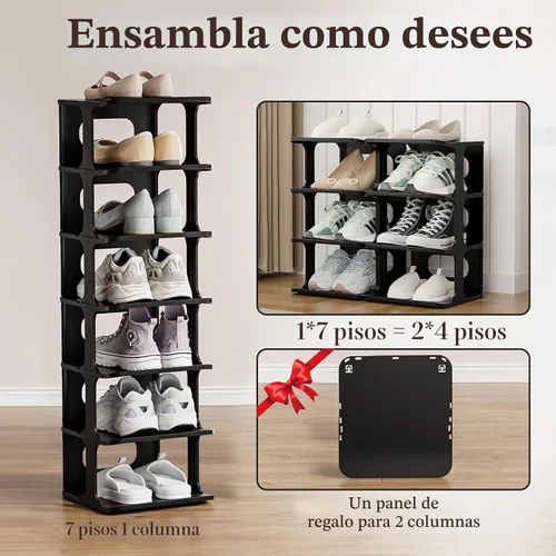 Vista 5 de HAIXIN Zapatero vertical estrecho de 7 niveles, torre de zapatos delgada Negro
