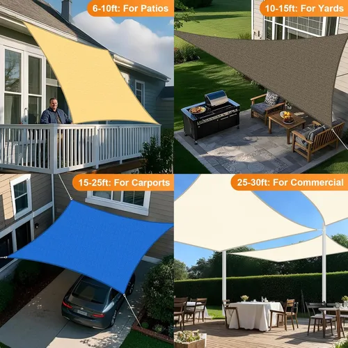 Vista 6 de Artpuch - Toldo rectangular tipo vela, con bordes curvados, grado comercial, 5.46 oz/yd², permeable, para exteriores, terraza, patio trasero