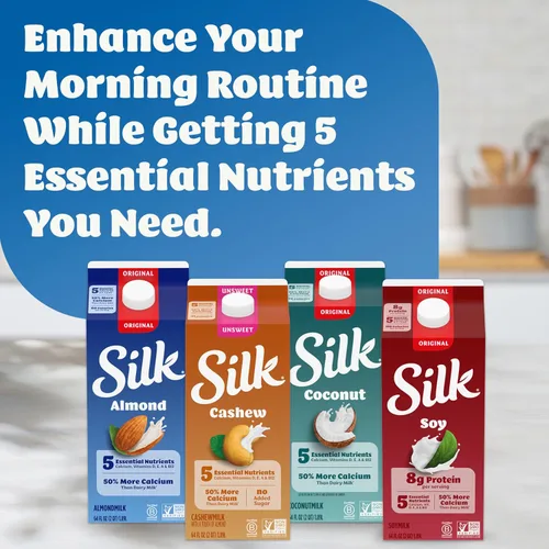 Vista 10 de Silk - Leche de soya, original, sin lácteos, vegana, sin OGM verificada por el «Proyecto Non-GMO», medio galón, 64 fl oz
