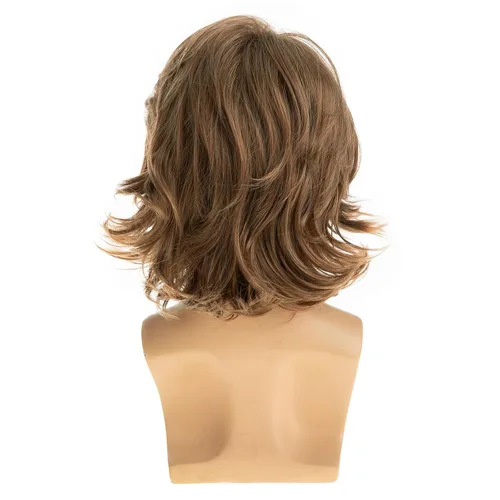 Vista 4 de Pelucas cortas onduladas marrones para hombres, sintéticas, resistentes al calor, esponjosas, para Halloween, cosplay, peluca Marrón claro