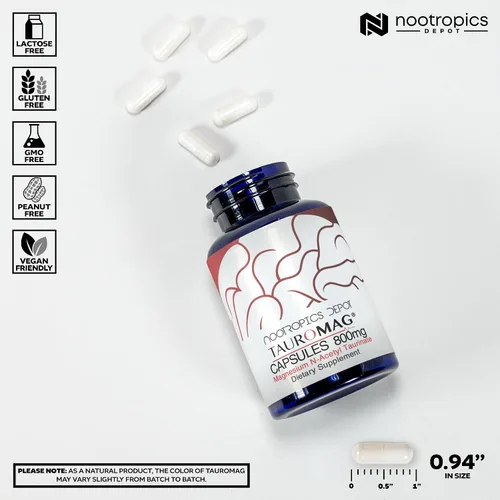 Vista 3 de Nootropics Depot Tauromag Cápsulas 800 mg de magnesio N-acetil taurinato 30