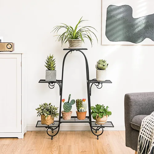 Vista 2 de Giantex Soporte de metal para macetas de 6 niveles, estante de exhibición de plantas para patio, jardín, balcón, hogar, estante de almacenamiento