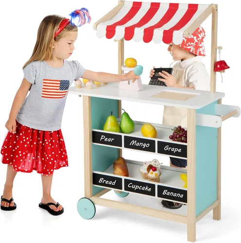 Vista 14 de Costzon Juego de tienda de comestibles para niños, juego de soporte de mercado de simulación para niños pequeños con juguete de juego de 30 piezas