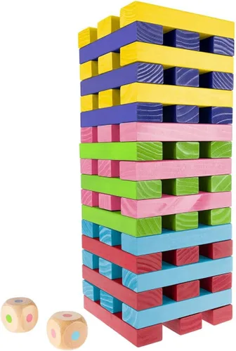 Vista 9 de HEY! PLAY! Juegos de mesa apilables en torre con 54 bloques de madera gigantes, juegos de patio no tradicionales para niños y adultos con estuche