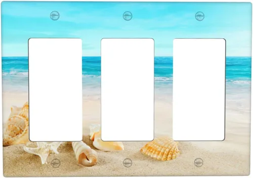 Vista 27 de Cubierta para interruptor de luz, diseño de conchas marinas en la playa, placas de pared de 2 bandas, 1 paquete