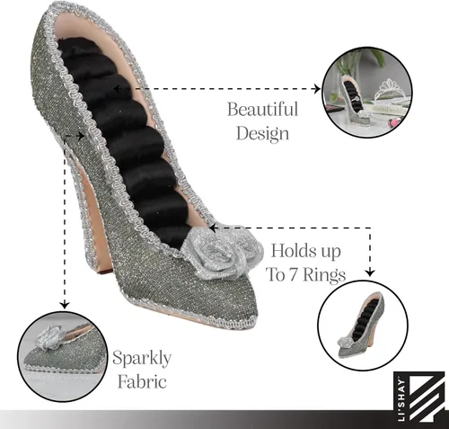 Vista 3 de Li'Shay Soporte de anillo de zapato de tacón alto Lacy con roseta - Plata