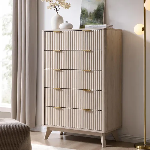 Vista 18 de T4TREAM Cómoda acanalada de 3 cajones de 32 pulgadas para dormitorio, aliso Aliso Oscuro
