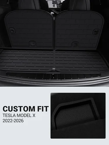 Vista 5 de BASENOR Alfombrillas para Tesla Model X de 6 plazas, protección para todo tipo de clima, tapetes XPE antideslizantes para maletero, forro de carga