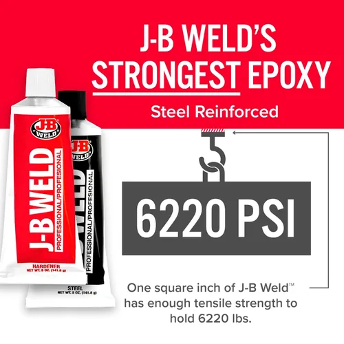 Vista 8 de J-B Weld 8281 Epoxi reforzado con acero de tamaño profesional - Endurecedor y paquete de acero - 10 oz