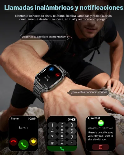 Vista 3 de Relojes inteligentes militares para hombres,Batería 1000mAh/linterna,Respuesta/Hacer llamadas