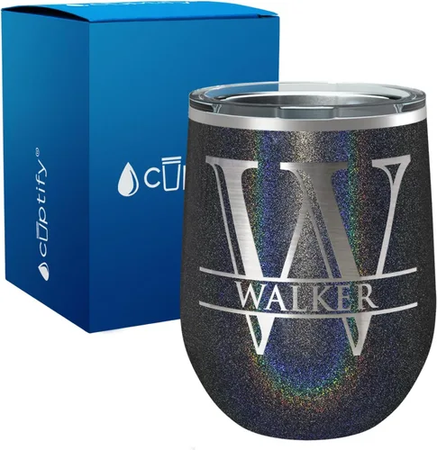 Vista 102 de Vaso personalizado de regalo de cumpleaños para mujeres y hombres, con monograma de escritura dividida, inicial y nombre grabado en negro, taza