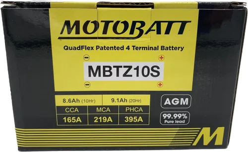 Vista 5 de MotoBatt MBTZ10S (12 V 8.6 Amp) 165CCA activada de fábrica QuadFlex AGM batería sustituye a YTX7A-BS, YTZ10S, ETZ10S, PC310
