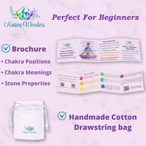 Vista 7 de NatureWonders - Juego de piedras naturales para chakras con folleto informativo y bolsa de viaje, cristales curativos, piedra de palma pulida