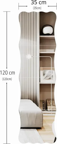 Vista 3 de Espejo Ondulado de Cuerpo Entero Irrompible de Acrílico Azulejos de Espejo de Pared 47" x 14"(4 Piezas de 12"x14"), Espejos Corporales de Seguridad