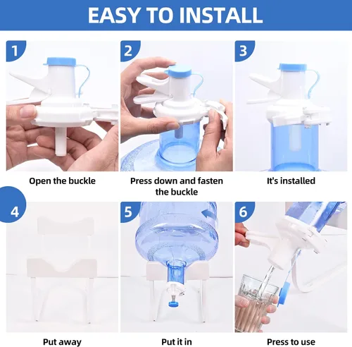 Vista 3 de Dispensador de agua de 5 galones, soporte dispensador de agua de metal desmontable y 2 válvulas dispensadoras, soporte para jarra de agua