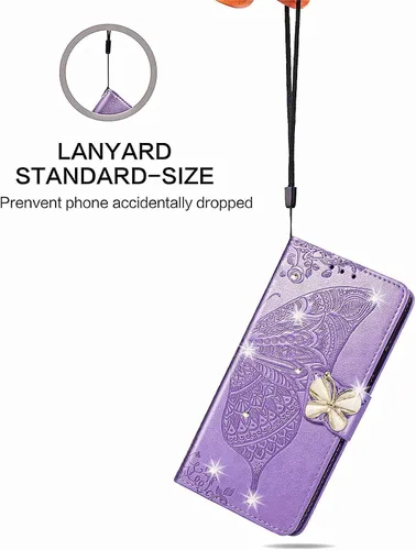 Vista 6 de HZD - Funda tipo cartera para iPhone 15, diseño de mariposa 3D, piel sintética, con función atril, cierre magnético y ranuras para tarjetas